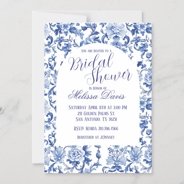 Invitación Magnética Blue & White Chinoiserie Bridal Shower Invitation (Anverso)