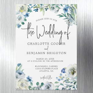 Invitación Magnética Blue White Peony Floral Moda Primavera Boda Jardín