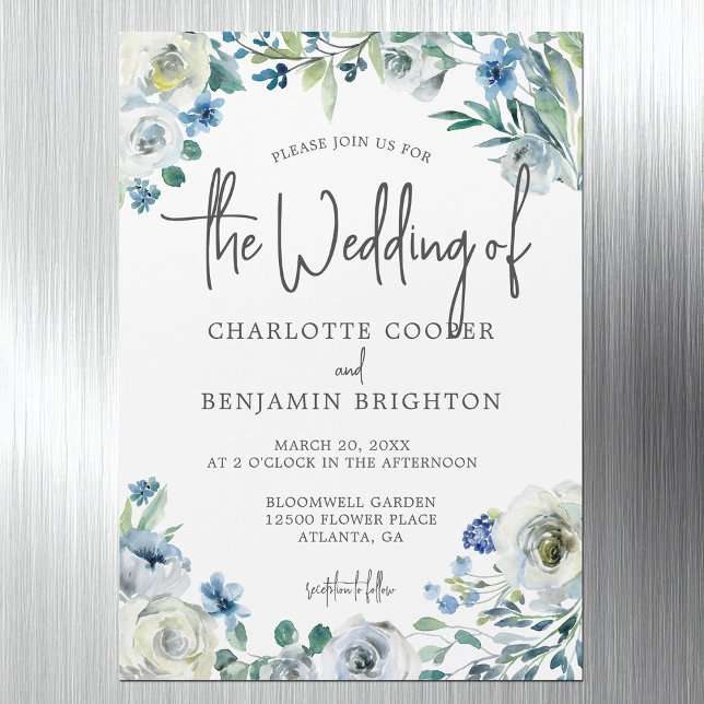 Invitación Magnética Blue White Peony Floral Moda Primavera Boda Jardín (Subido por el creador)