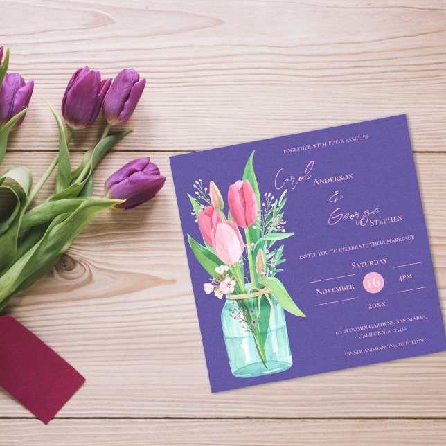 Invitación Magnética Blush & Purple Floral Mason Jar Wedding Invitation (Blush & Purple Floral Mason Jar Wedding Invitation)