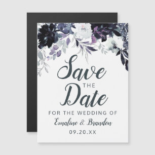 Invitación Magnética Boda acuarela floral nocturna Guardar la fecha