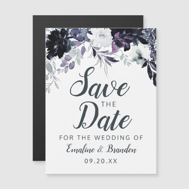 Invitación Magnética Boda acuarela floral nocturna Guardar la fecha (Anverso/Reverso)