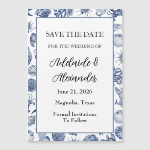 Invitación Magnética Boda Acuarela Moderna Costera Azul
