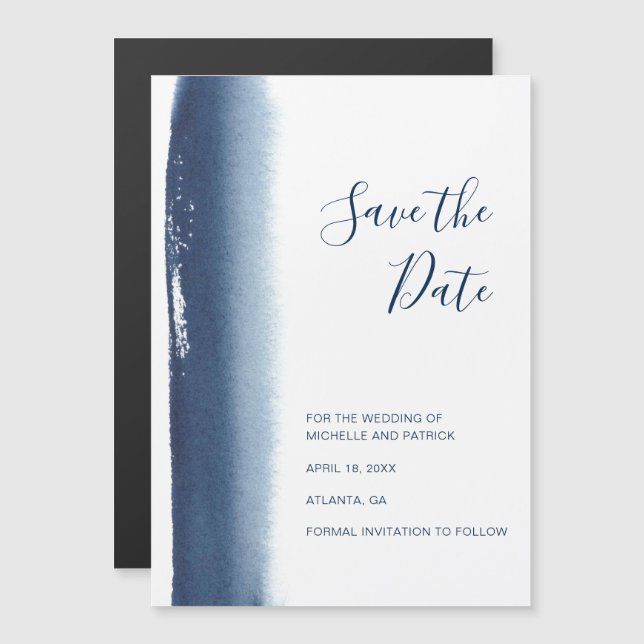 Invitación Magnética Boda acuática azul de la marina moderna salva la f (Anverso/Reverso)