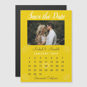 Invitación Magnética Boda amarillo brillante calendario Foto Guardar la