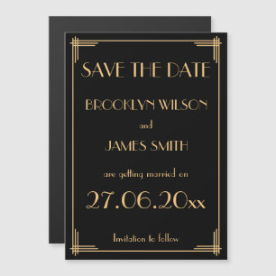 Invitación Magnética Boda Art Deco Negra Salva La Fecha