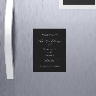 Invitación Magnética Boda blanco negro de lujo moderno