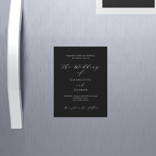 Invitación Magnética Boda blanco negro de lujo moderno (Subido por el creador)