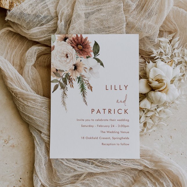 Invitación Magnética Boda Bohemiana Floral Terracotta (Subido por el creador)