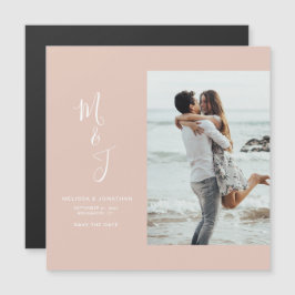 Invitación Magnética Boda Botánica Rubor Rosa Moderna Ahorra La Fecha