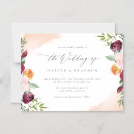 Invitación Magnética Boda Botánico Floral Rubor Burgundy Clásico