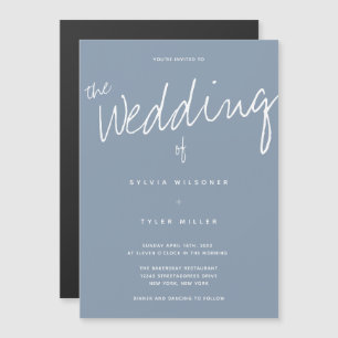Invitación Magnética Boda Casual Modern Dusty Blue Typography