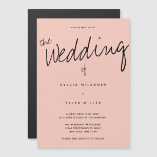 Invitación Magnética Boda Casual Moderno de Tipografía Negra Rosa