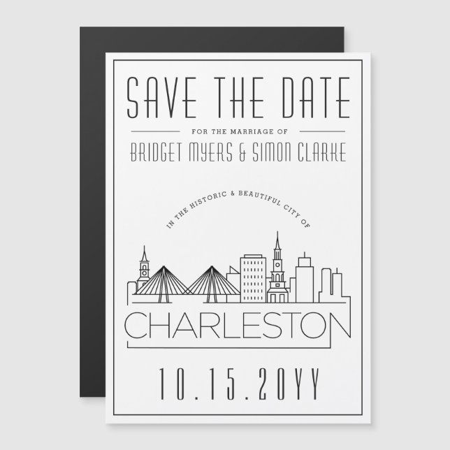 Invitación Magnética Boda Charleston|Línea de horizonte estilizada Guar (Anverso/Reverso)