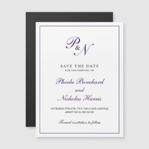 Invitación Magnética Boda clásica elegante Royal Purple Guarde la fecha