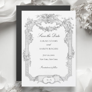 Invitación Magnética Boda Clásica Francesa con Guirnalda de Rosas Ornam
