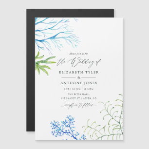 Invitación Magnética Boda con tema de algas marinas acuarela