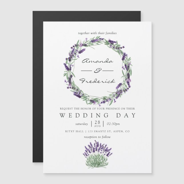 Invitación Magnética Boda Cottage Chic Lavanda (Anverso/Reverso)