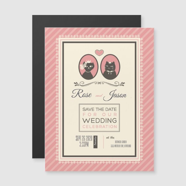 Invitación Magnética Boda Cute Cats (Anverso/Reverso)