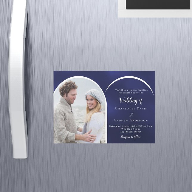 Invitación Magnética Boda de arco de fotos azul marino (Subido por el creador)
