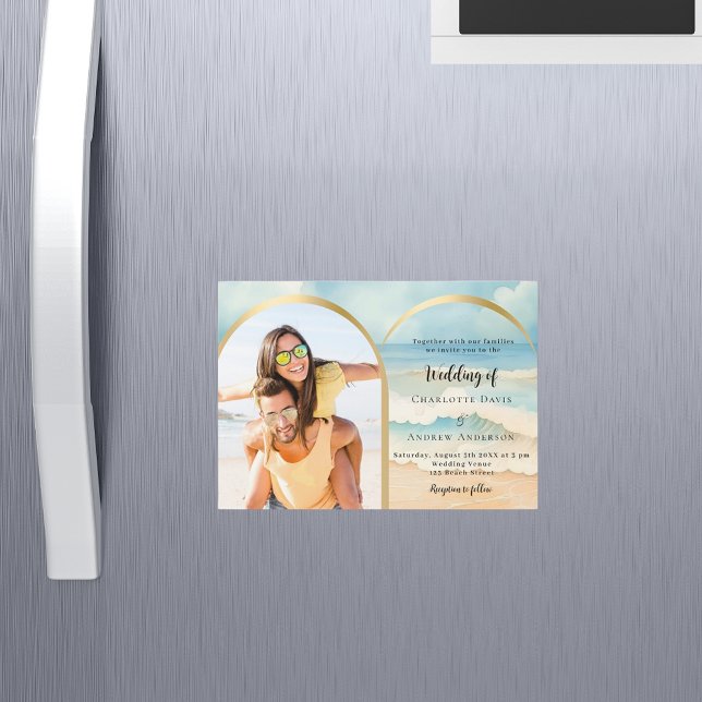 Invitación Magnética Boda de arco de fotos de playa (Subido por el creador)