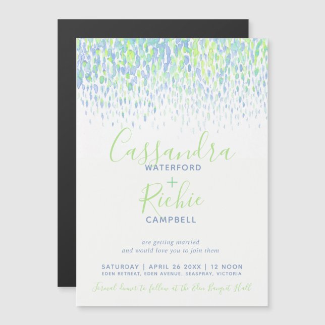 Invitación Magnética Boda de arte azul en cascada (Anverso/Reverso)