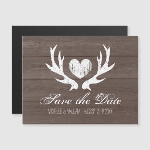 Invitación Magnética Boda de asta de ciervo de madera rústica para guar