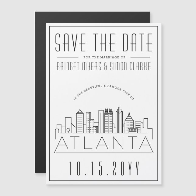 Invitación Magnética Boda de Atlanta | Estilizado Skyline Guardar la fe (Anverso/Reverso)