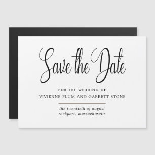 Invitación Magnética Boda de caligrafía blanca y negra salva la fecha