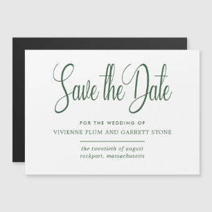 Invitación Magnética Boda de caligrafía verde y blanca, guarde la fecha