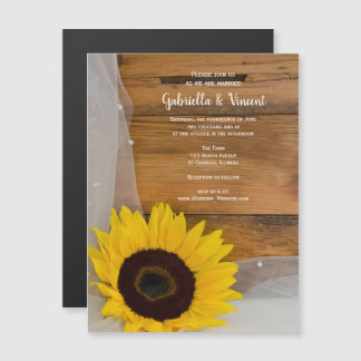 Invitación Magnética Boda de campo de girasol y velo