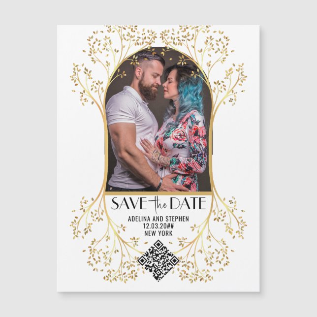 Invitación Magnética Boda de CÓDIGO QR de escritura simple de arco mode (Anverso)