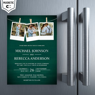 Invitación Magnética Boda de Colage de Fotos de Madera de Granero Verde