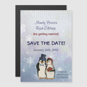 Invitación Magnética Boda De Copos De Nieve En Invierno Del Pingüino Sa