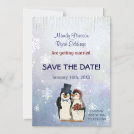 Invitación Magnética Boda De Copos De Nieve En Invierno Del Pingüino Sa