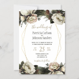 Invitación Magnética Boda de cuadro geométrico de peonías de invierno b