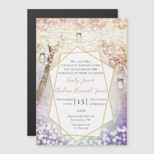 Invitación Magnética Boda de cuento de hadas azul púrpura y verde paste