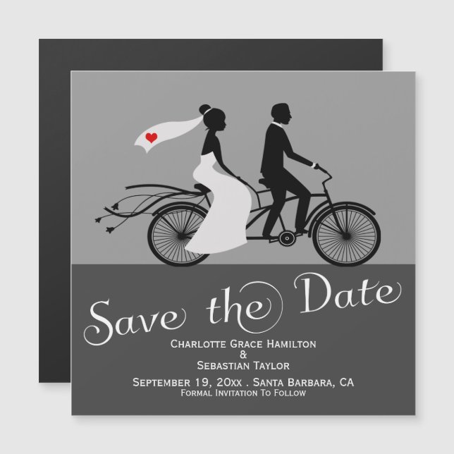 Invitación Magnética Boda De Cute Tandem Bike Bride Y Groom (Anverso/Reverso)