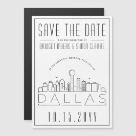 Invitación Magnética Boda de Dallas | Estilizado Skyline Guardar la fec