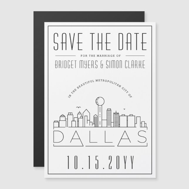 Invitación Magnética Boda de Dallas | Estilizado Skyline Guardar la fec (Anverso/Reverso)
