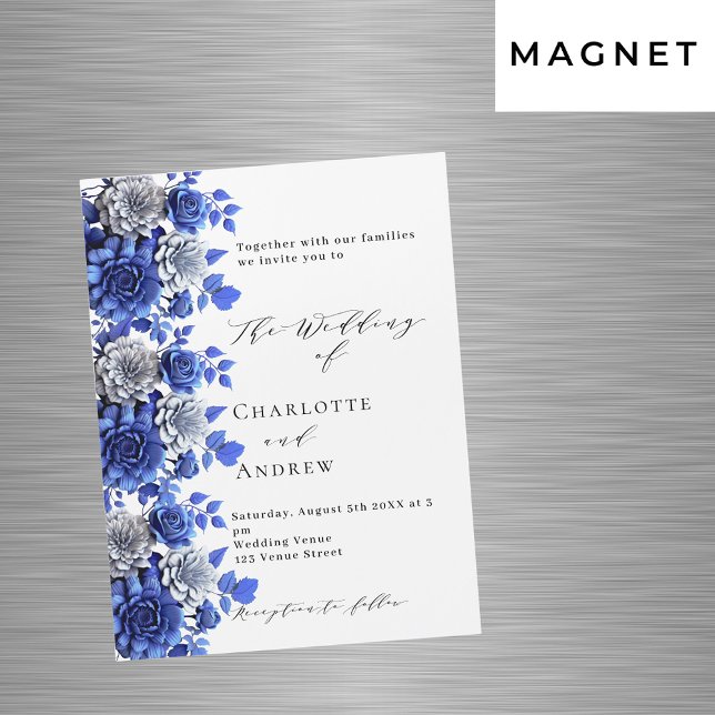 Invitación Magnética Boda de  de guiones de florines azules (Subido por el creador)