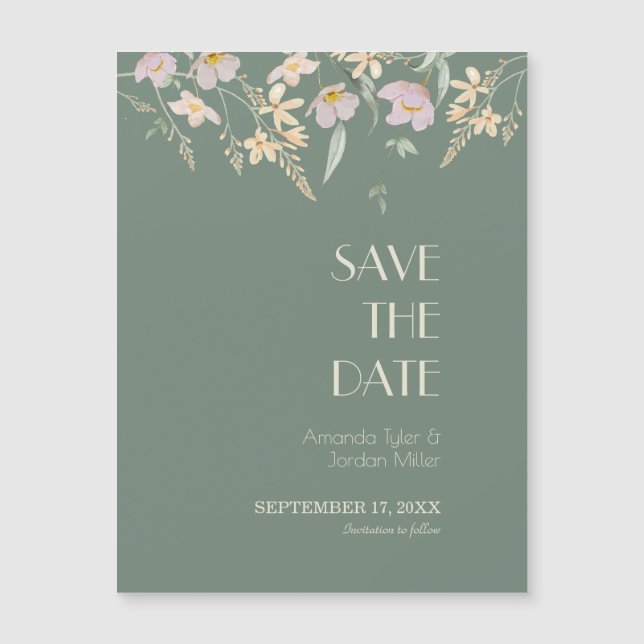 Invitación Magnética Boda de deco de sabios de flores silvestres salva  (Anverso)