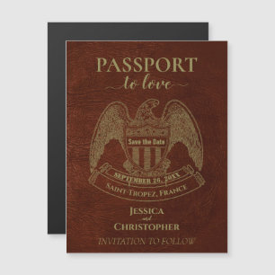 Invitación Magnética Boda de destino de Passport de naranja Guardar la 