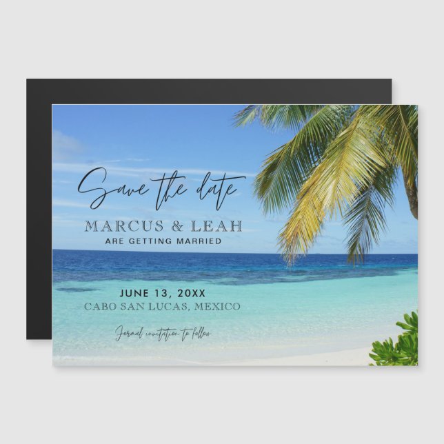 Invitación Magnética Boda de destino de playa tropical Guardar la fecha (Anverso/Reverso)
