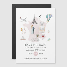 Invitación Magnética Boda de destino en París Monograma Guardar la fech