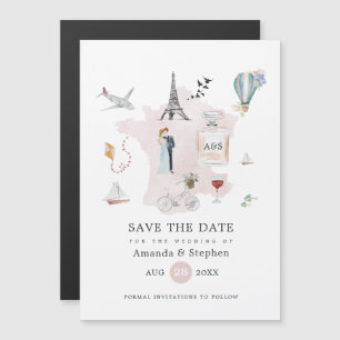 Invitación Magnética Boda de destino en París Monograma Guardar la fech