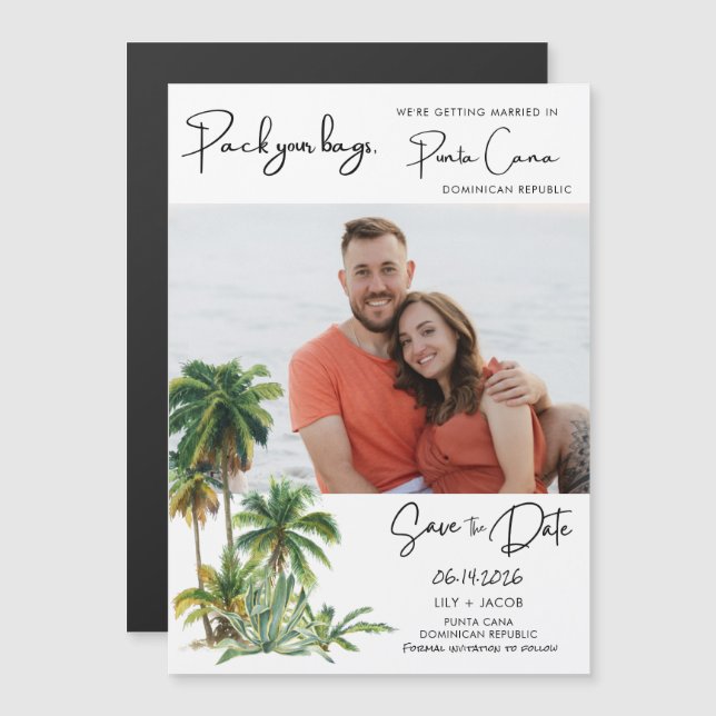 Invitación Magnética Boda De Destino Punta Cana Beach Salven La Fecha (Anverso/Reverso)