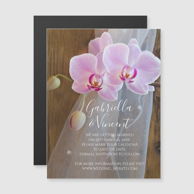 Invitación Magnética Boda de elegancia de orquídeas rusticas salva la f (Anverso/Reverso)