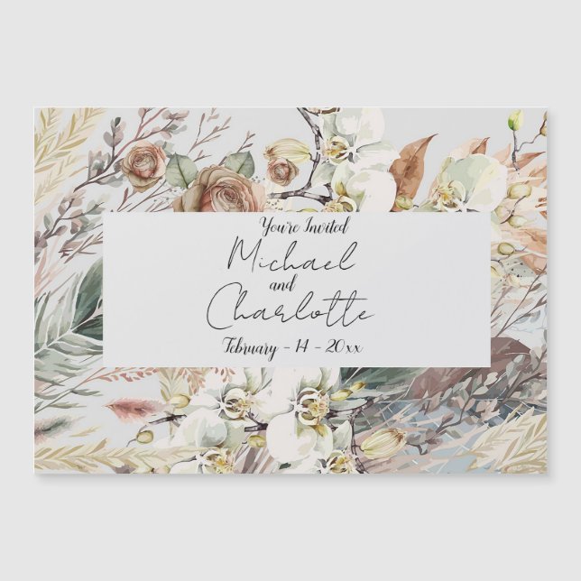 Invitación Magnética Boda de estilo boho personalizado (Anverso)