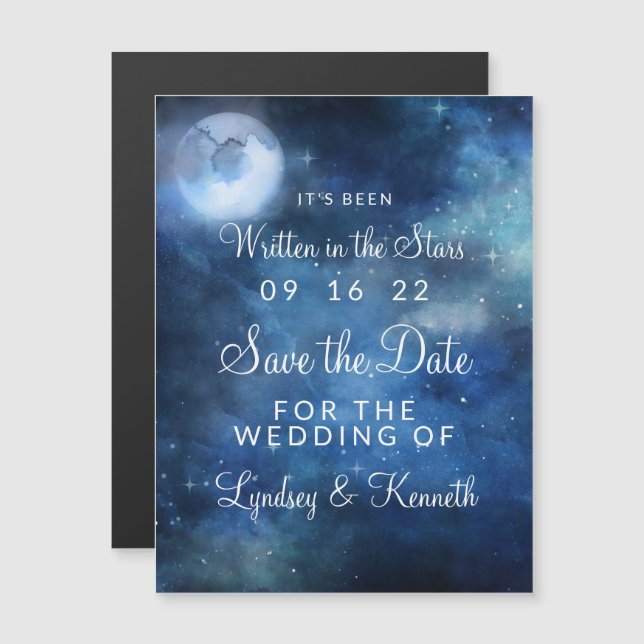 Invitación Magnética Boda de estrellas lunares de la luna llena salva l (Anverso/Reverso)